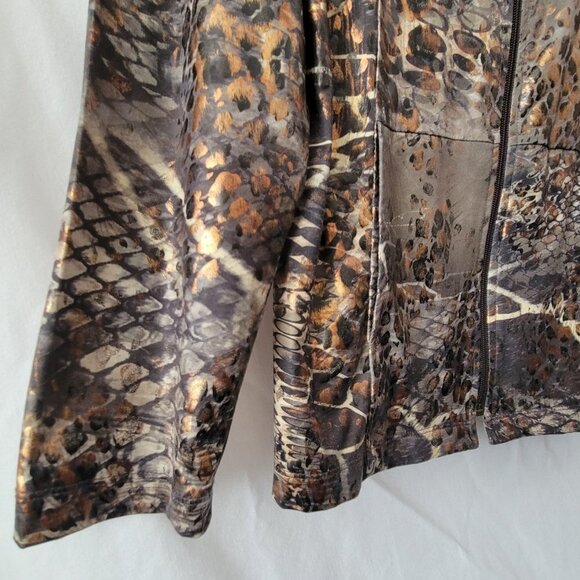 Susan Graver XS Zip up jacket blazer top snakeskin metallic liquid Knit QVC EUC - Picture 4 of 12